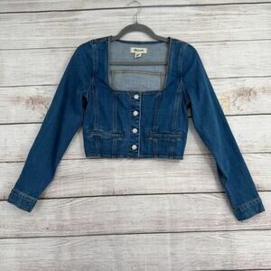 Madewell Denim Square-Neck Crop Top Womens 0 Blue Hallwood Wash Button Down